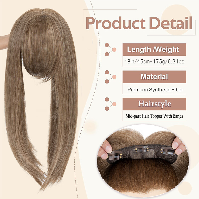 Free Part Women Topper Real As Human Hair Top Toupee Piece Clip in Hairpiece 18″