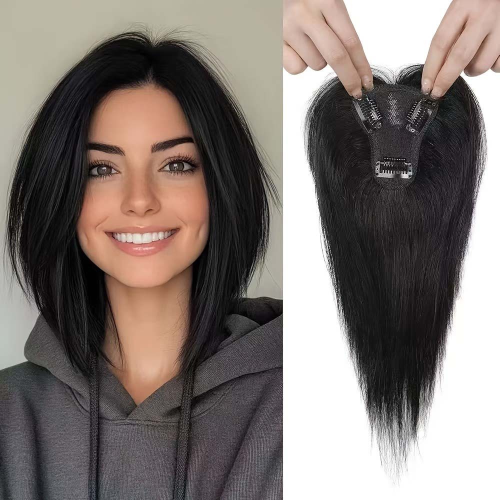 Premium Breathable Human Hair Topper with Bangs for Thinning & Gray Hair Needs