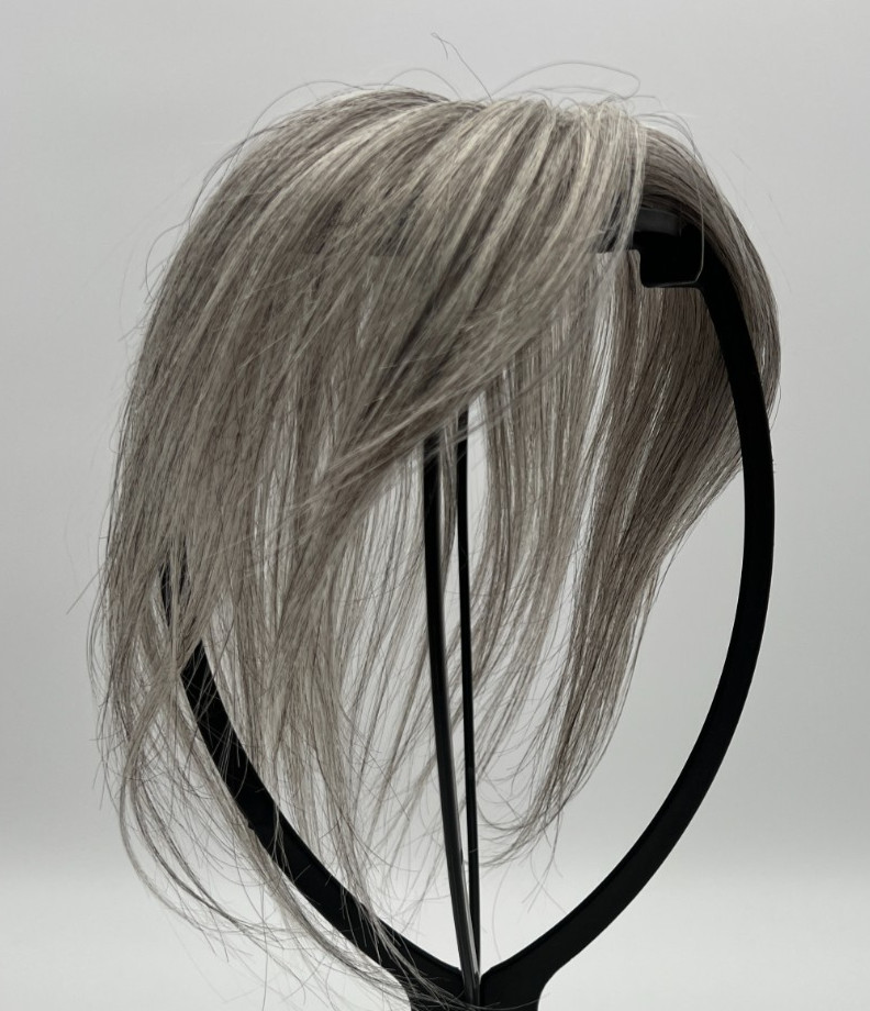 Gray Mixed Black w/ Brown Tones 10in 100% Real Human Hair Topper
