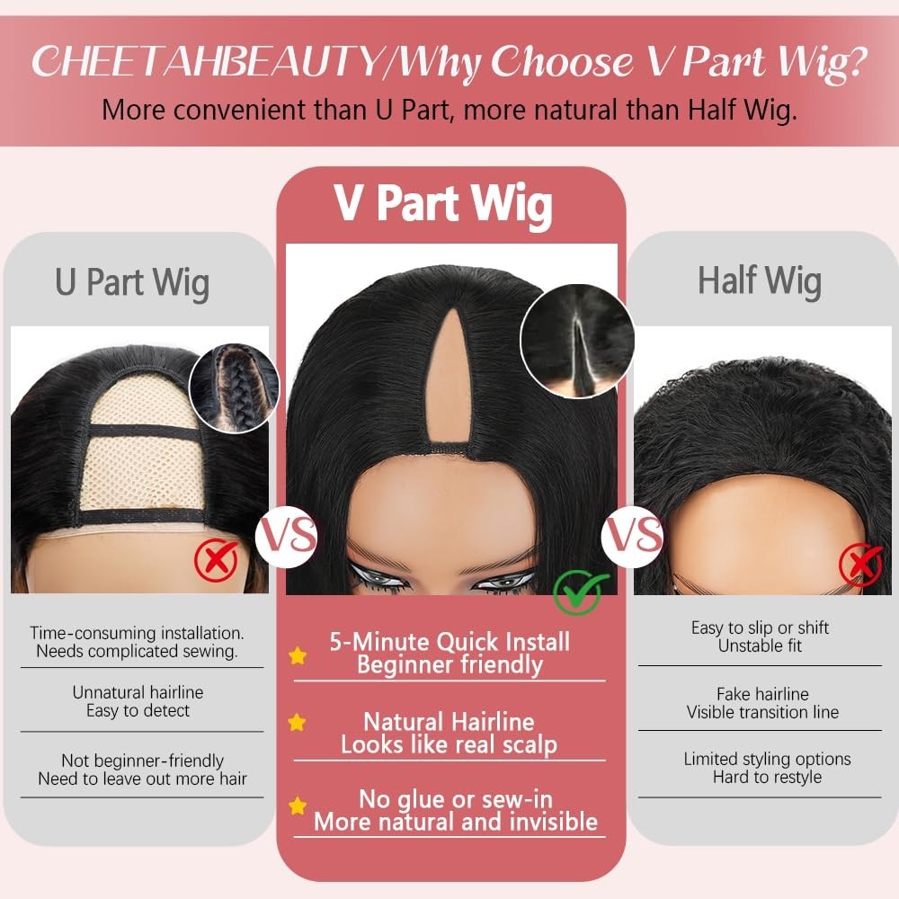 18 Inch Body Wave V Part Wig – 180% Density Glueless Half Wig, Natural Black, Ea