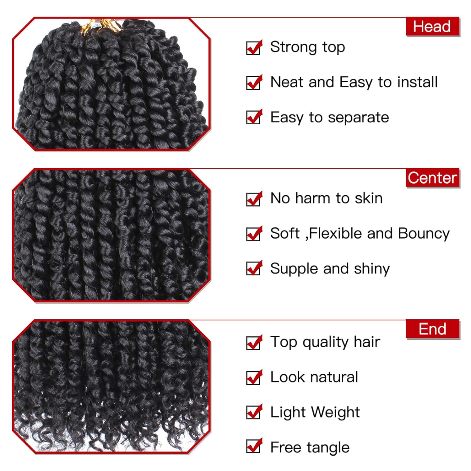 8 Packs Passion Twist Crochet Hair 10 Inch Pre Twisted Natural Black Passion Twi