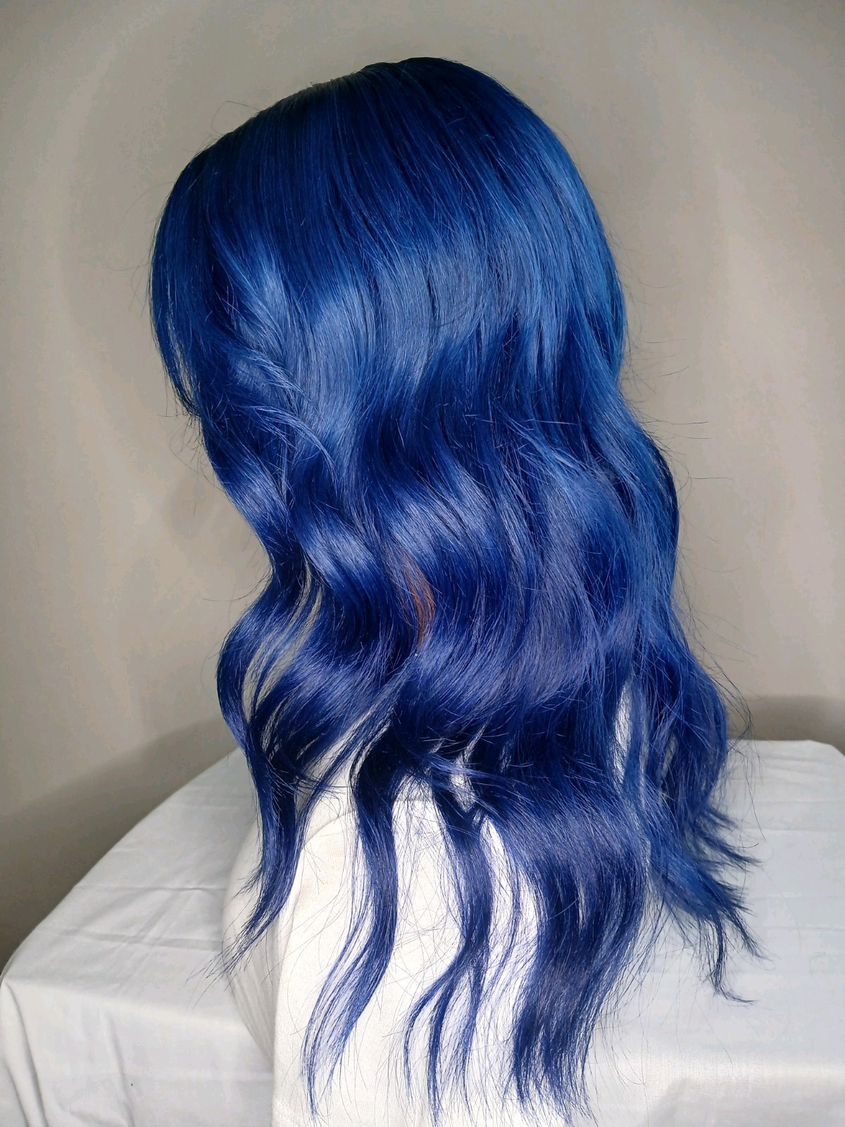100% Human Hair Wig T-Part With Custom Vibrant Blue Color And Layers