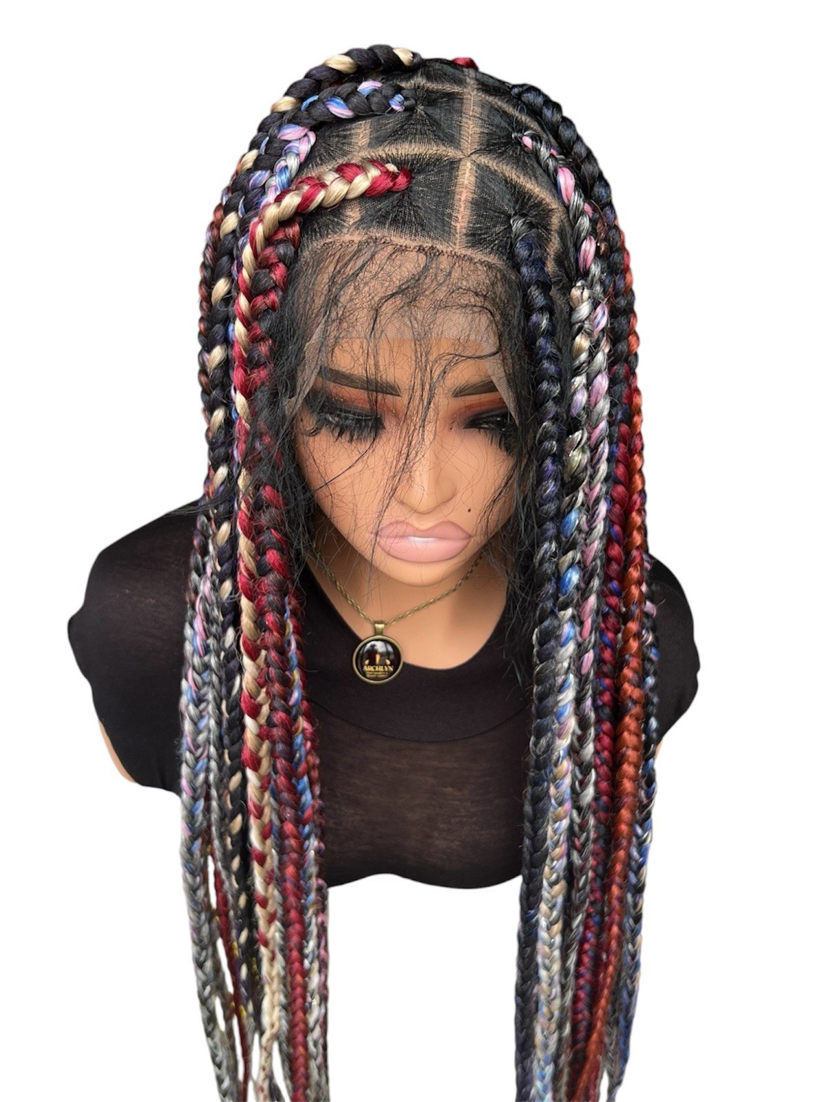 Women’s Braided Braid-In Wig Classic Cap One Size 31-40in Black Red Blue