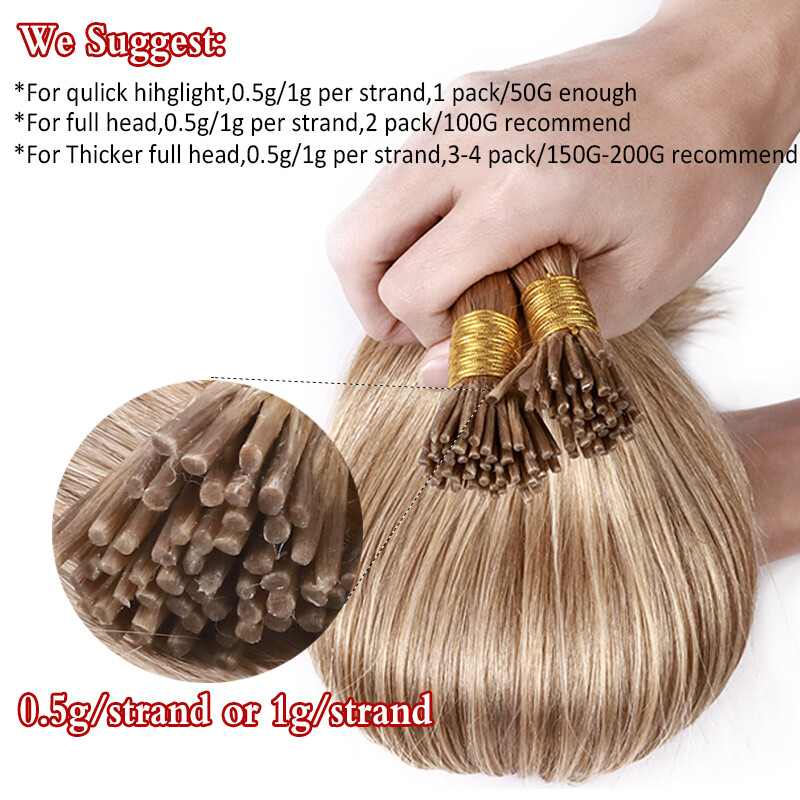 THICK 1g/s Keratin Stick I-Tip Fusion Remy Human Hair Extensions Double Drawn US