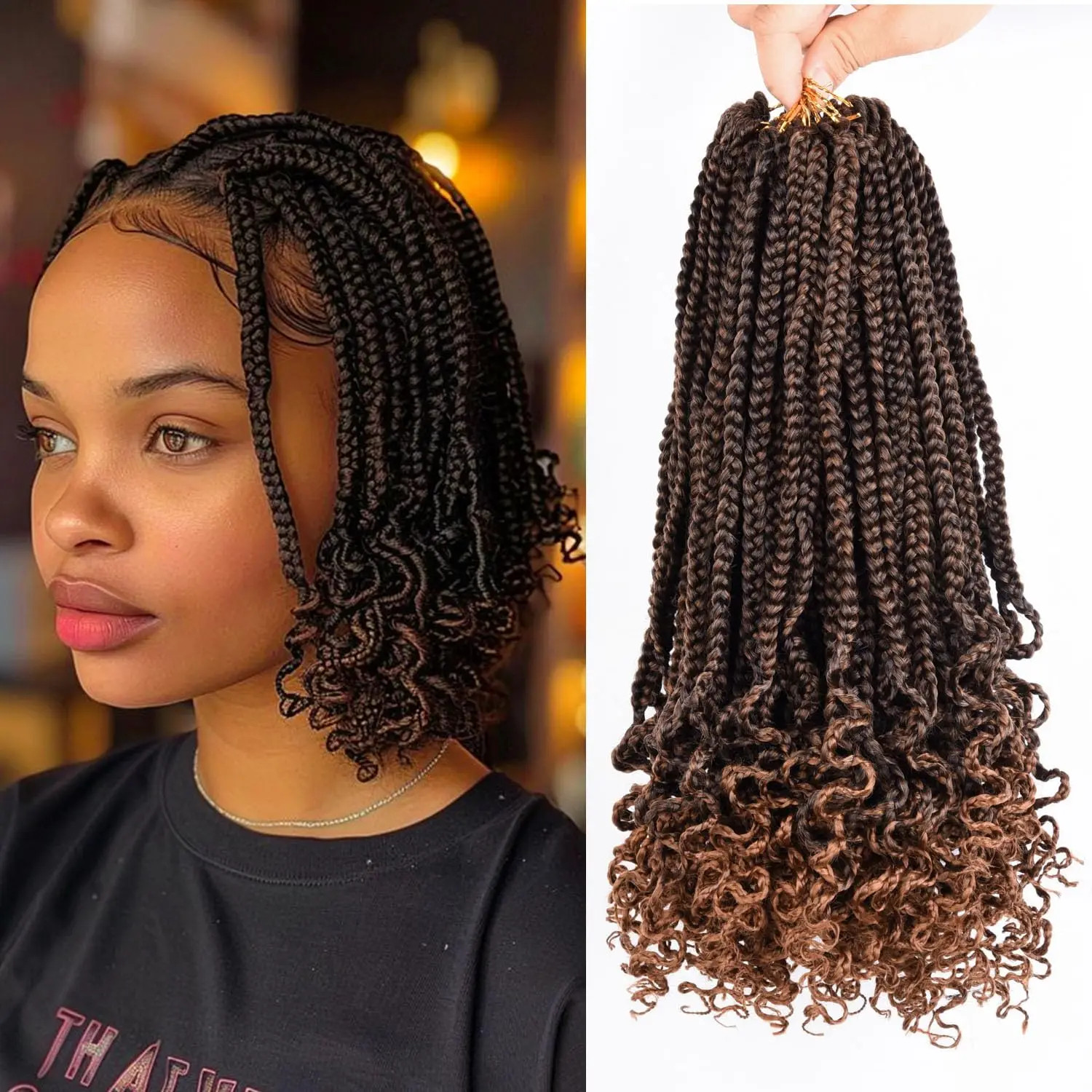 Pre Looped 3X Box Braids Crochet Hair Soft Curly Ends Extensions for Black Women