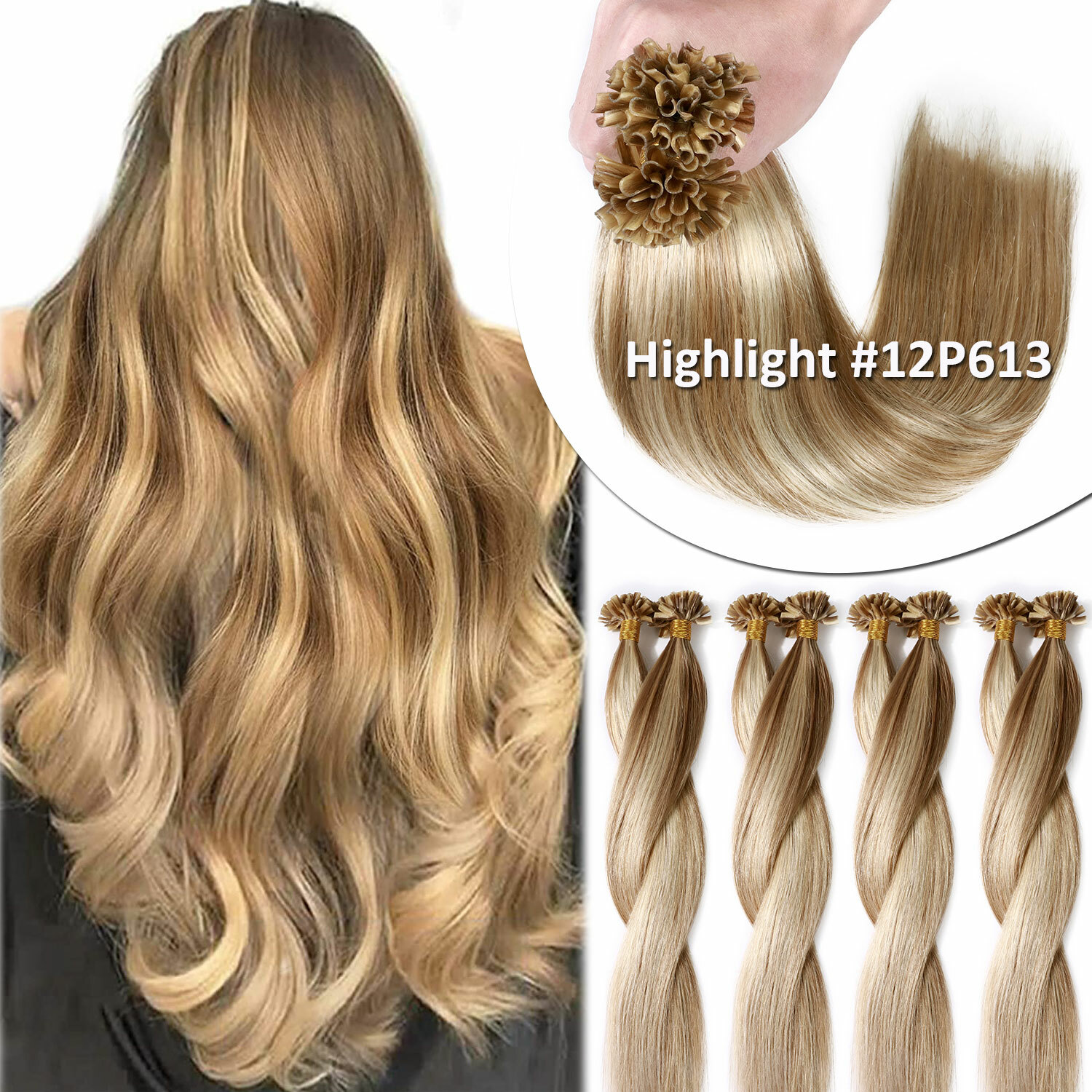 Keratin Nail Utip 100% Real Human Remy Hair Extensions 200S/100G THICK Full Head
