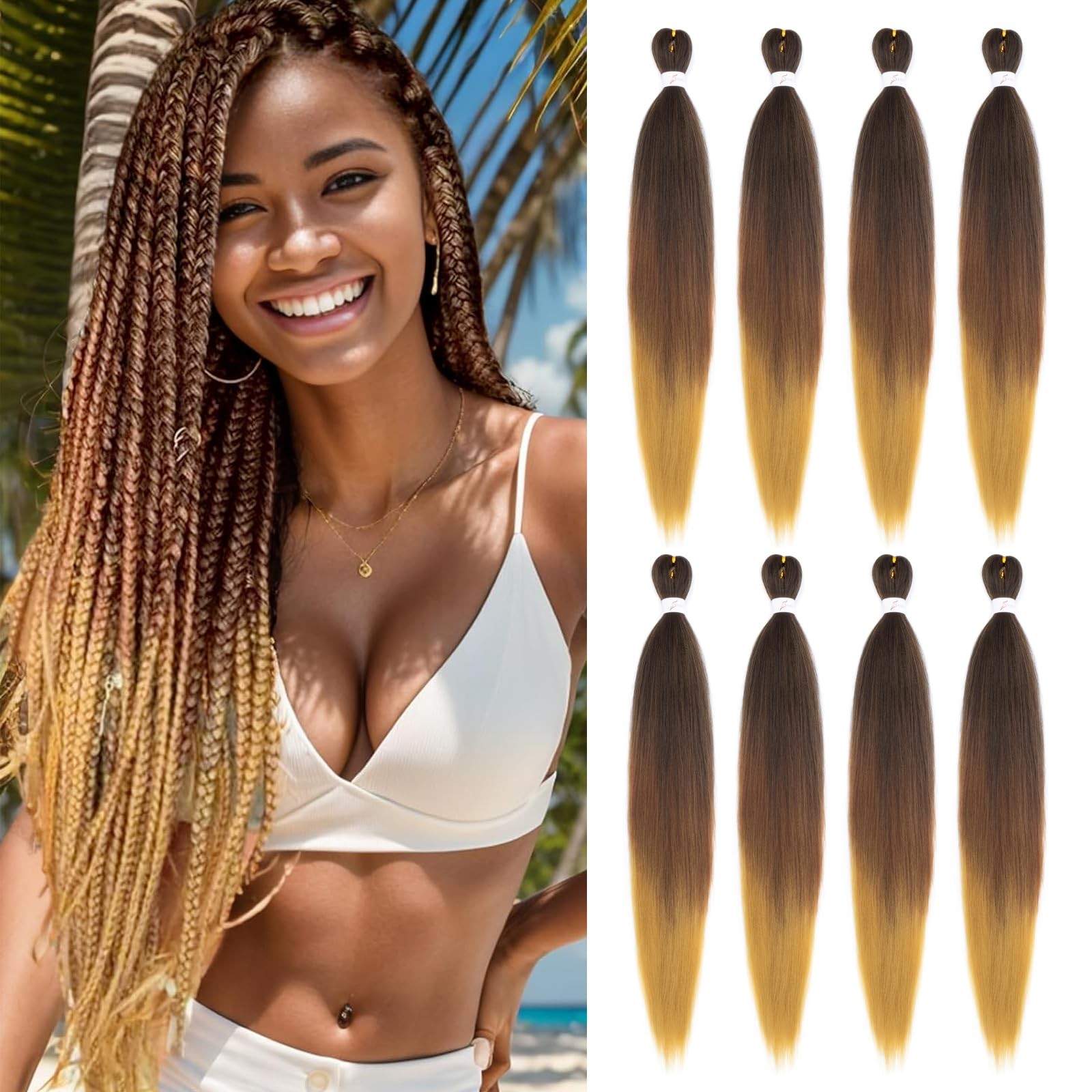 28 Inch 8Packs #1B/27/30 Pre Stretched Braiding Hair For Women | Low Temperat…