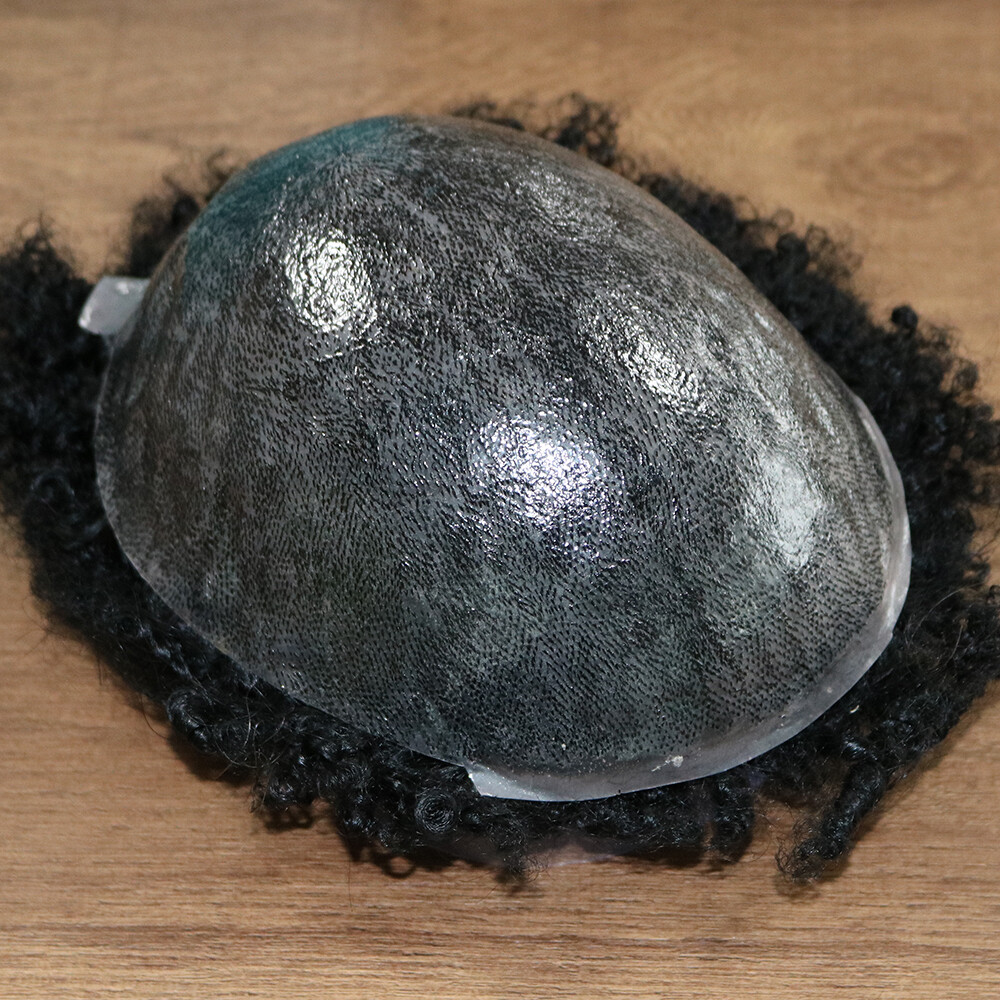 custom 10×10 inches 360 Wave Man Toupee Hair 10MM Curly Unit African Black Mens