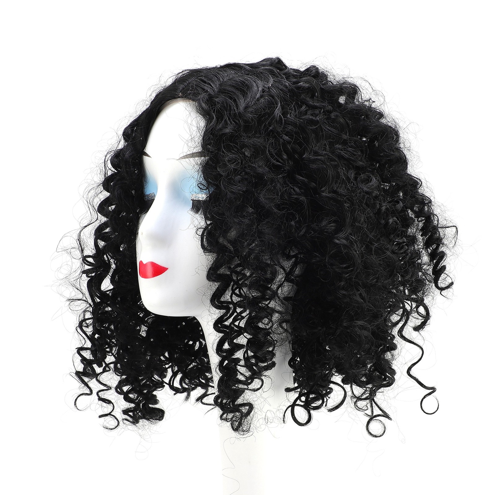 14in Short Curly Deep Wave Wig Middle Part Glueless Adjustable Size Women