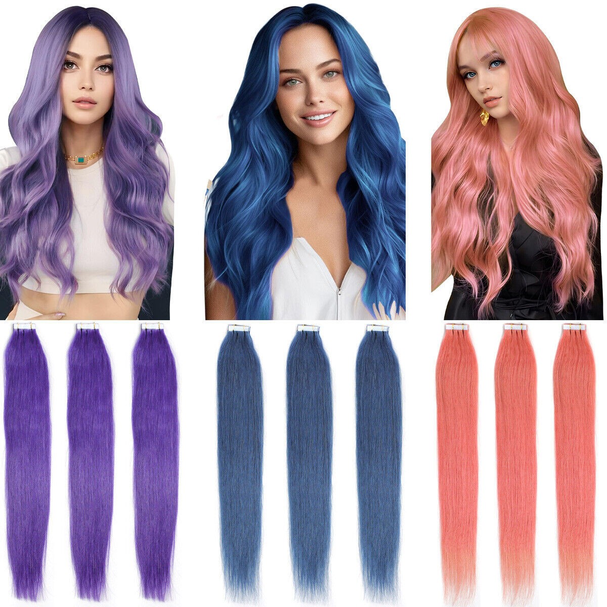 Tape in Human Hair Extensions Skin Wefts Remy Medium Brown Balayage Blonde26inch