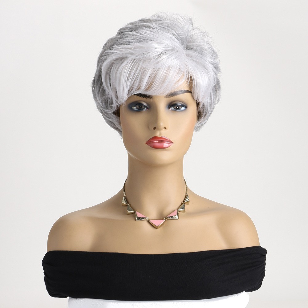 10in Silver Gray Ombre Short Wig for Women Heat Resistant Synthetic Full Party