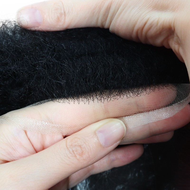 Men Human Hair Units for Black Men Full PU Thin Skin Afro Curly Toupee Hairpiece