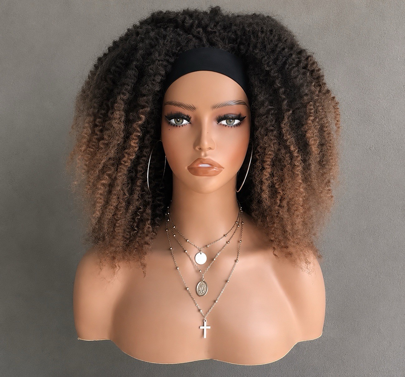 Hot!!! summer synthetic afro Kinky Curly Headband Wig. Ombre Brown Natural Look