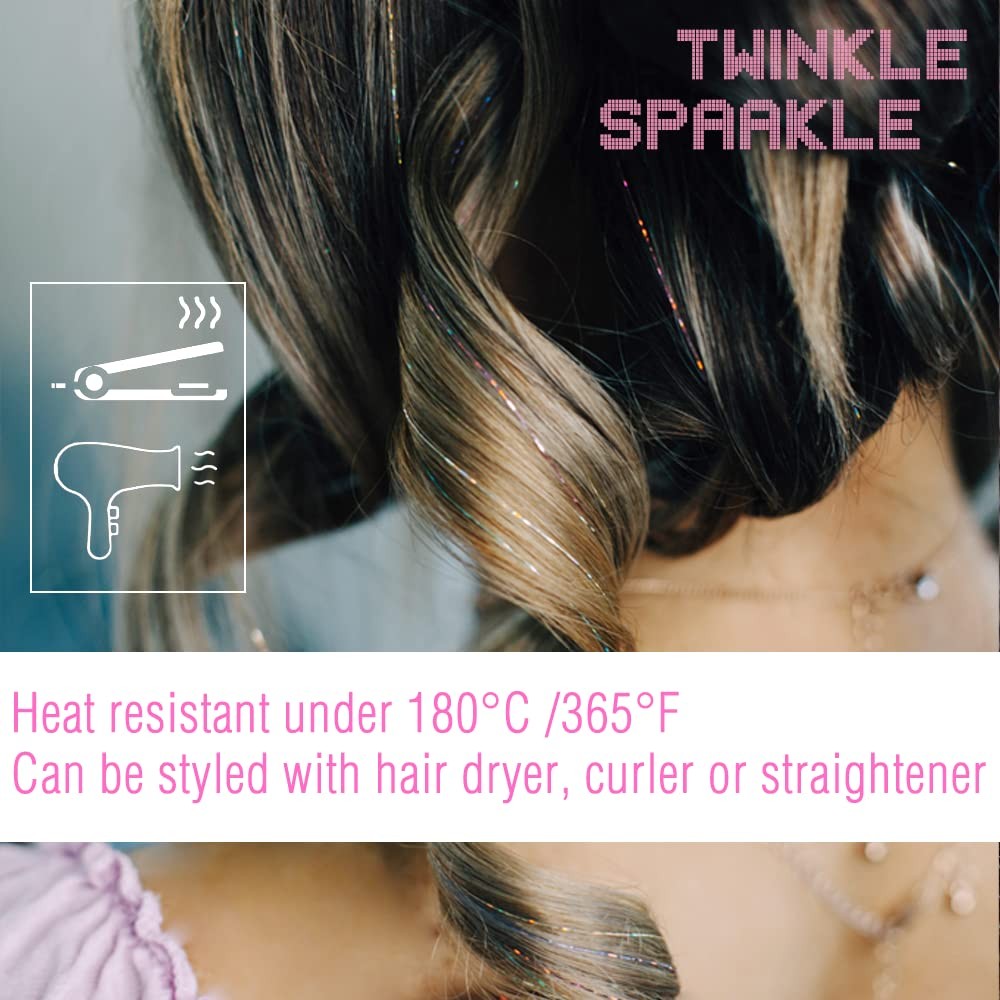 6 Pcs Clip in Hair Tinsle Kit, 19.6 Inch Heat Resistant Glitter Tinsel Hair E…