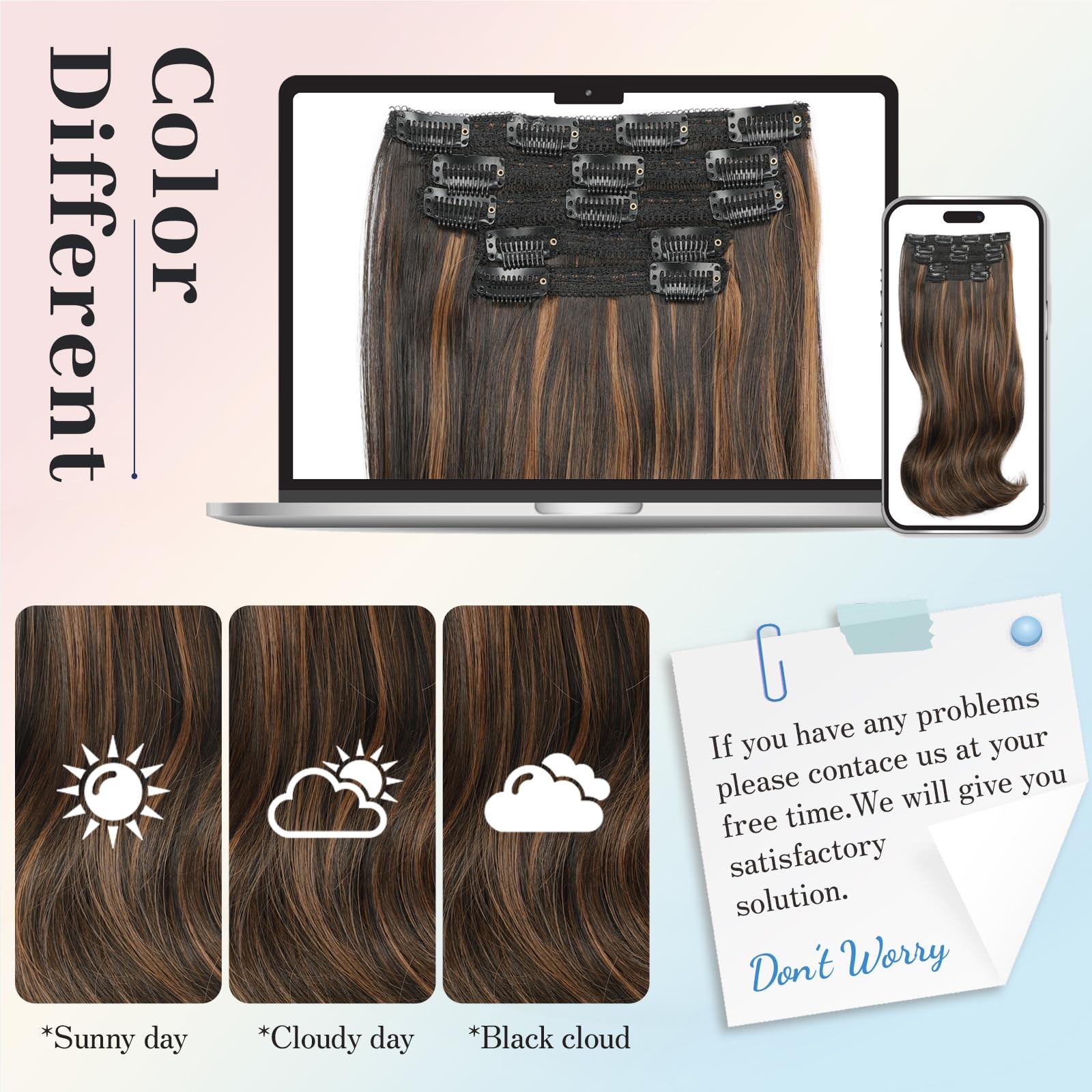Clip in Synthetic Hair Extensions Layered Long Wavy 5PCS Thick Hairpieces Dar…