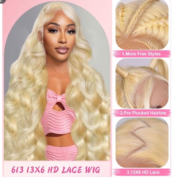 Blonde 613 Body Wave Wig 13×6 Lace Front HD Pre-Plucked Pre-Bleached Knots