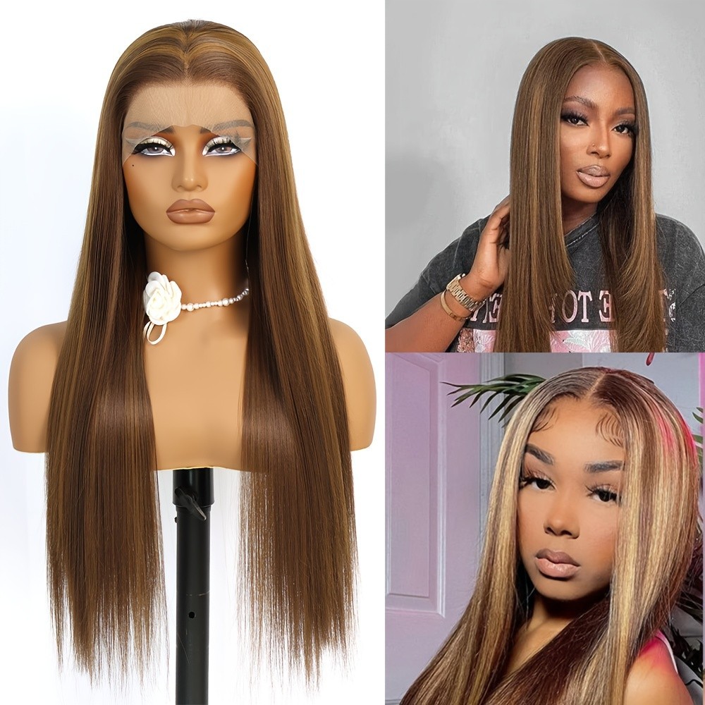 Brown Blonde Highlights 13×4 Pre Plucked Long Straight Lace Front Wigs Glueless