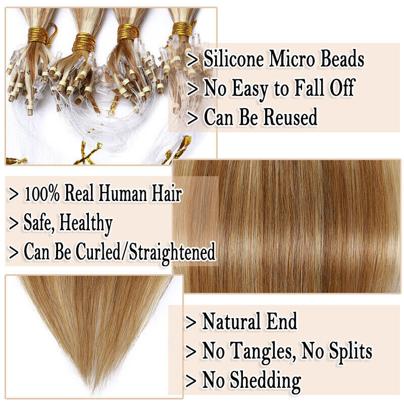 Micro Ring Loop Hair Extensions Real Human Hair Micro Beads Link Thick Remy Hair