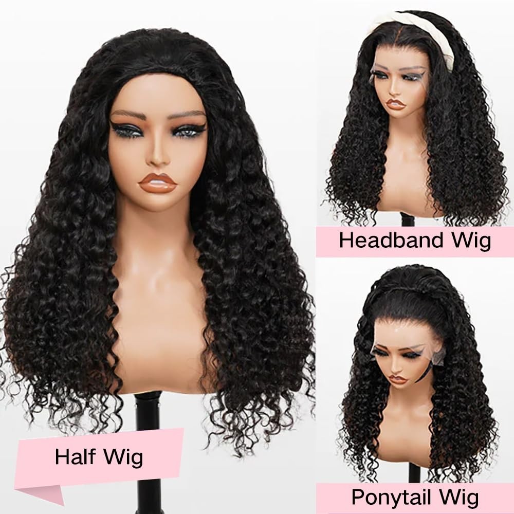 Water Wave Half Wig 22″ Human Hair – Beginner Friendly, Glueless, Clip-In, Natur