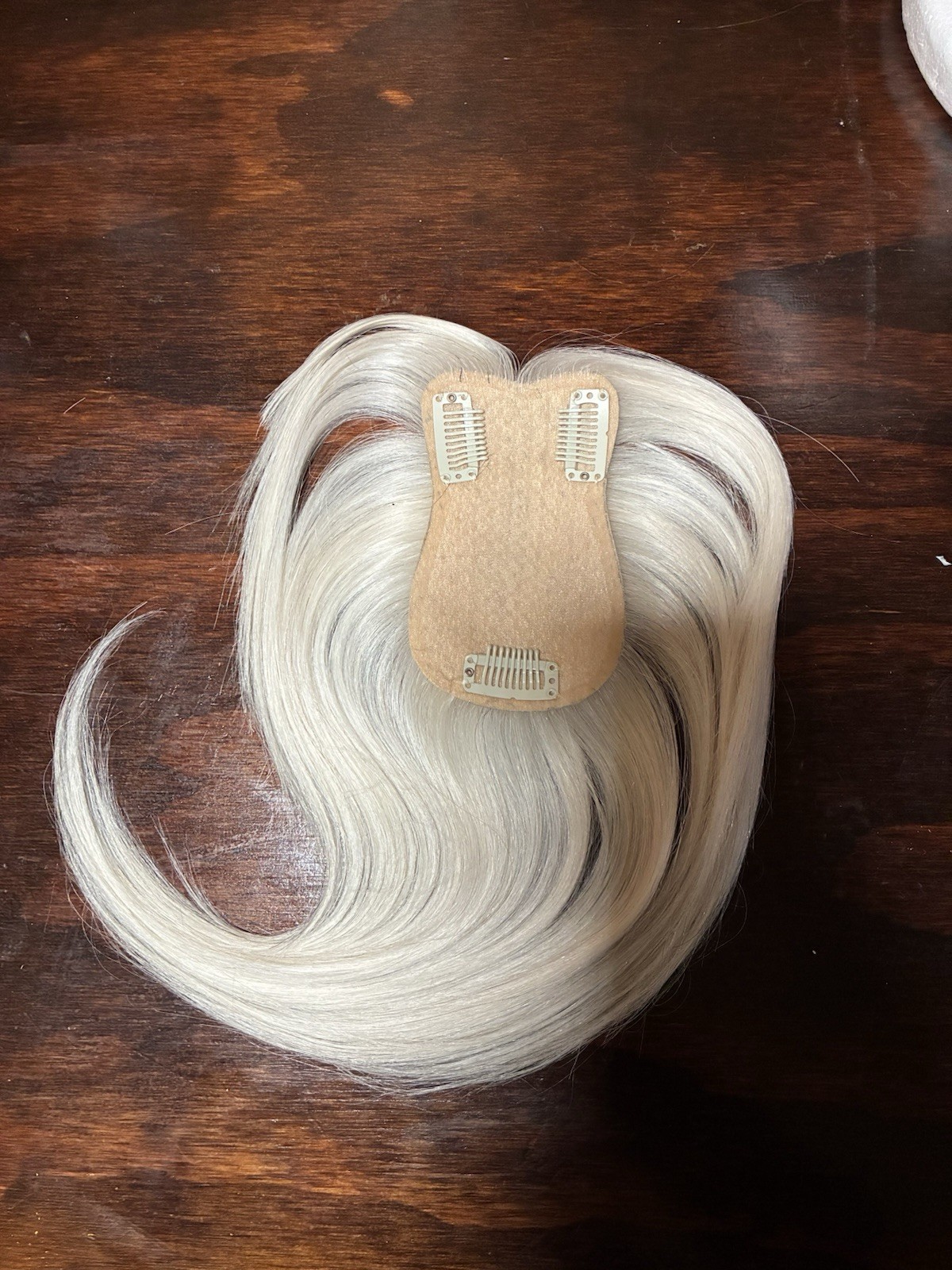 Flufymooz 100% Human Hair Toppers, 12” w/ Bangs, Silver While Platinum Blonde