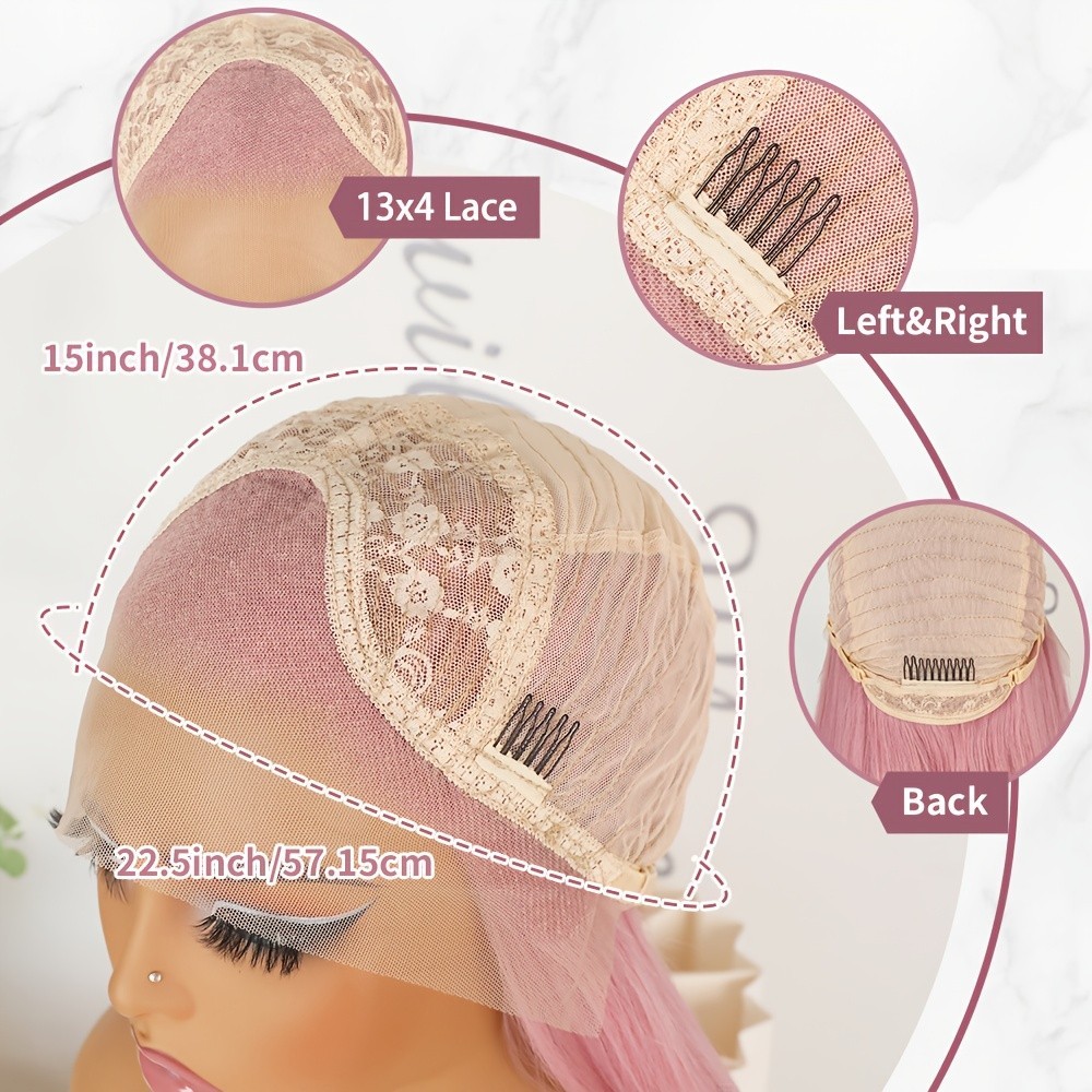 Pink Lace Front Wig Long Silky Straight Hair Glueless HD Lace Replacement Wigs