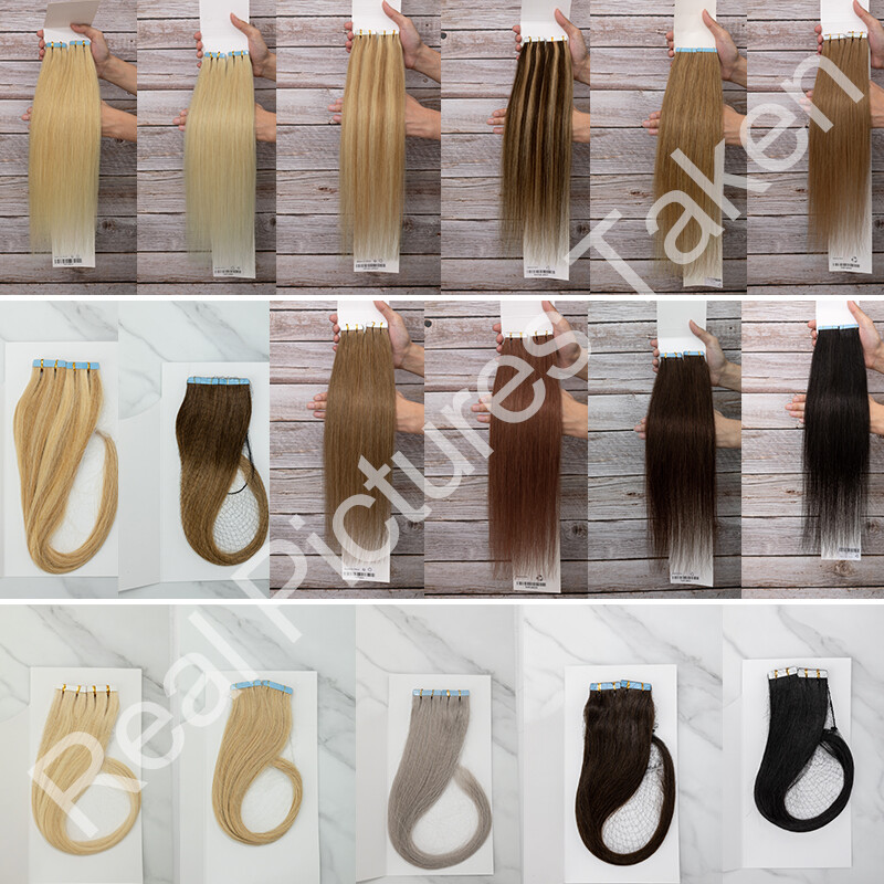 60pcs American Skin Weft Tape In Hair Extensions Full Head 100% Remy Human Hair