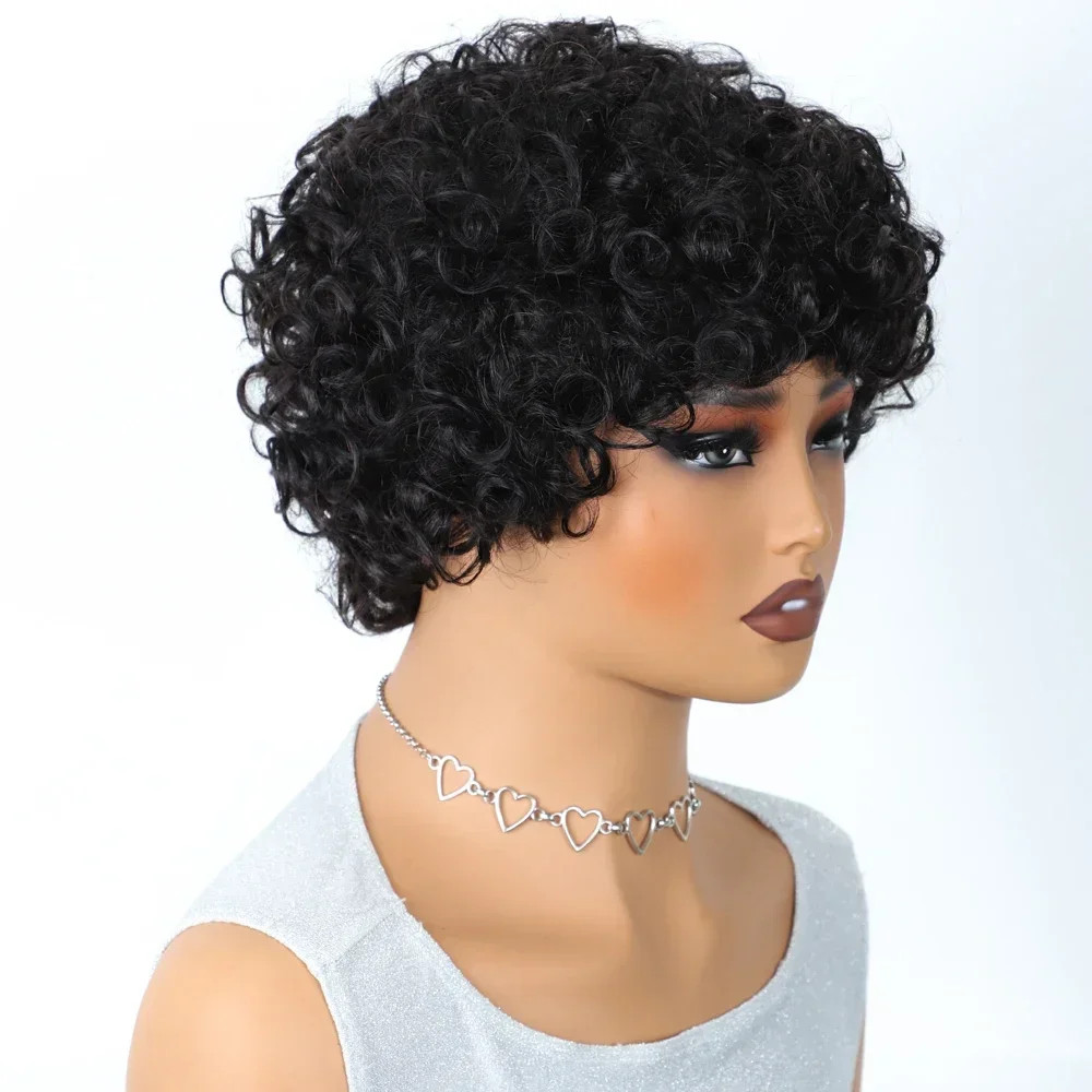 Brazilian Afro Puff Pixie Bob Wig 99J Natural Brown Human Hair For Women