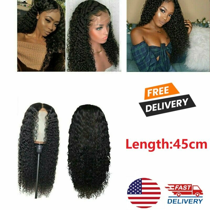 18″ Human Hair Lace Front Wig Womens Brazilian Human Long Curly Wavy Hair Wigs