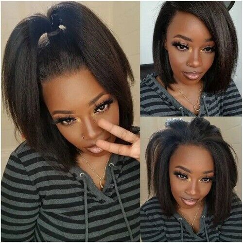 Glueless Kinky Straight 13×4 Lace Front Wig BOB 4×4 Closure Wig Pre Plucked
