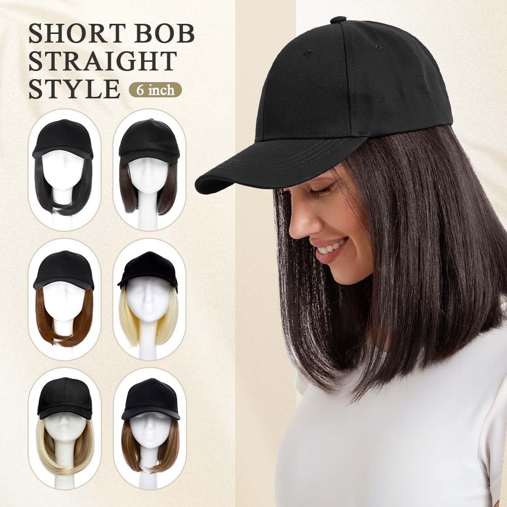 Instant Style 6″ Straight Cap Wig | Adjustable Baseball Hat with Attached Hair