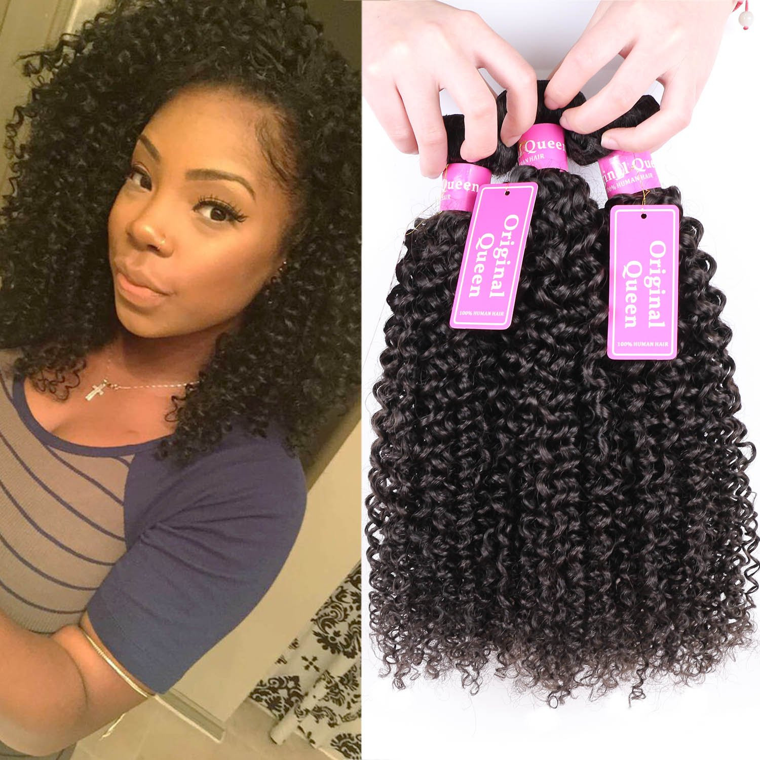 100% Brazilian Unprocessed Virgin Kinky Curly Human Hair Weave 3 Bundles Deep Cu