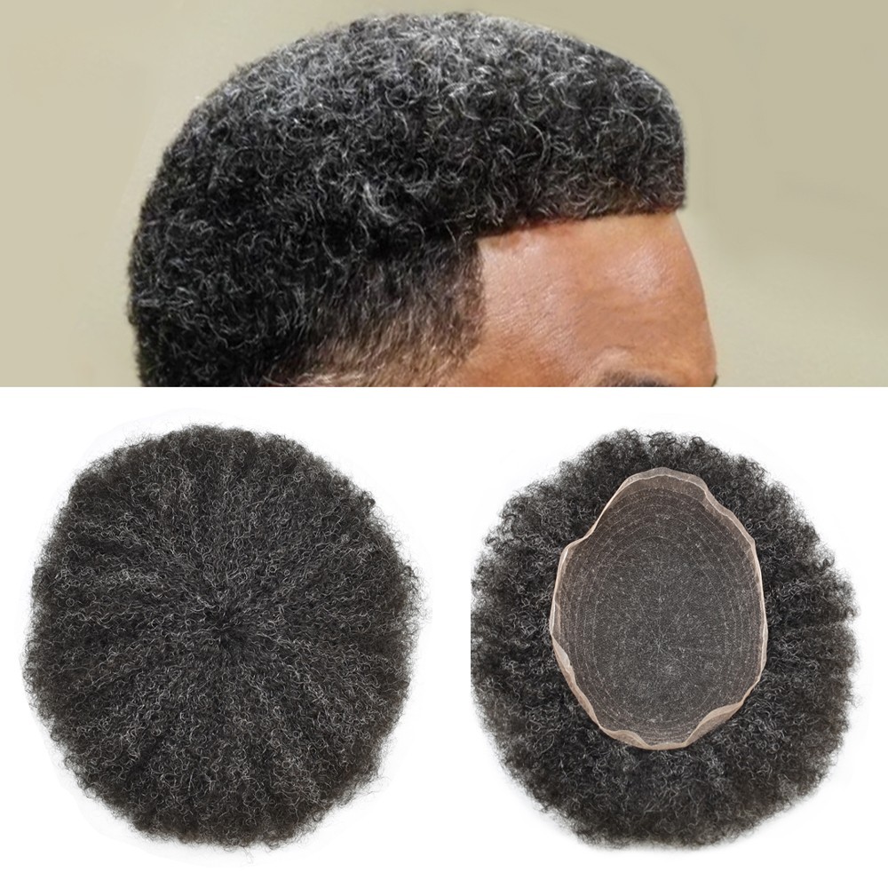 US SALE Afro Curly Black Men Toupee Full Lace Human Hairpiece Kinky Curly