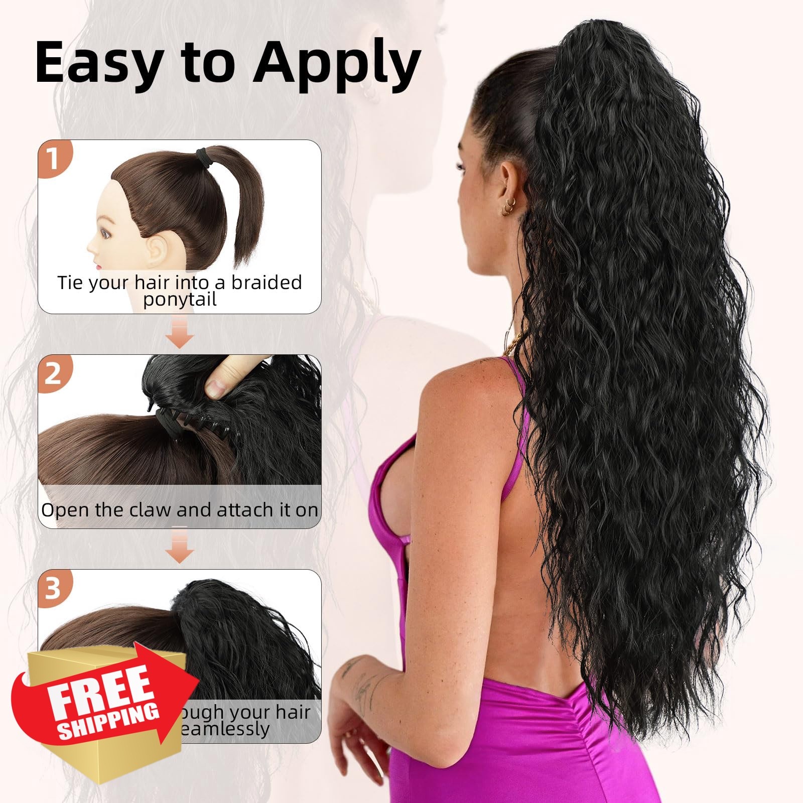 Lommel 30 Inch Wavy Ponytail Extension Natural Black