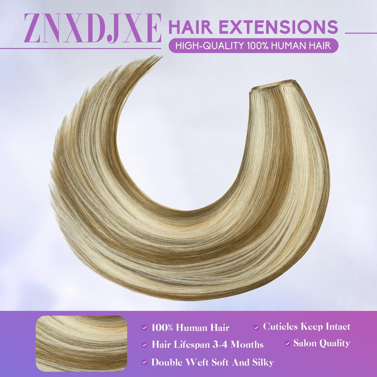 24″ Clip-In Hair Extensions, 120g Real Remy Human Hair, Light Blonde Highlights,