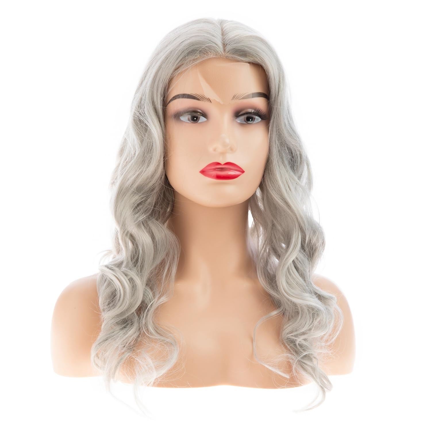 Long Curly Wavy Gray Lace Wig for Women Middle Part Small Lace Front Wig Synt…