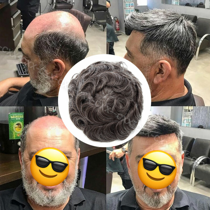 Mens Toupee Hairpiece PU Thin Skin 100% Human Hair System Replacement Wig Silver