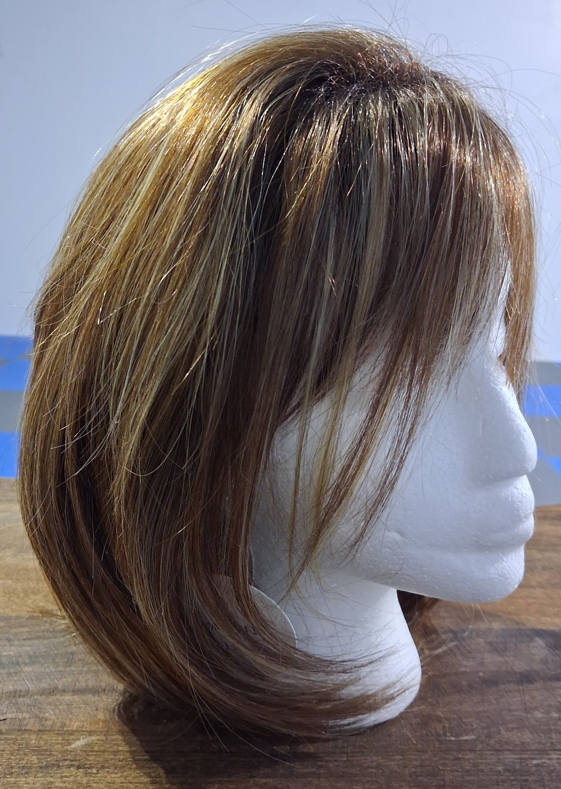 Ombre Brown with Blond Highlights Layered Bob Wig with Bangs, Medium Length