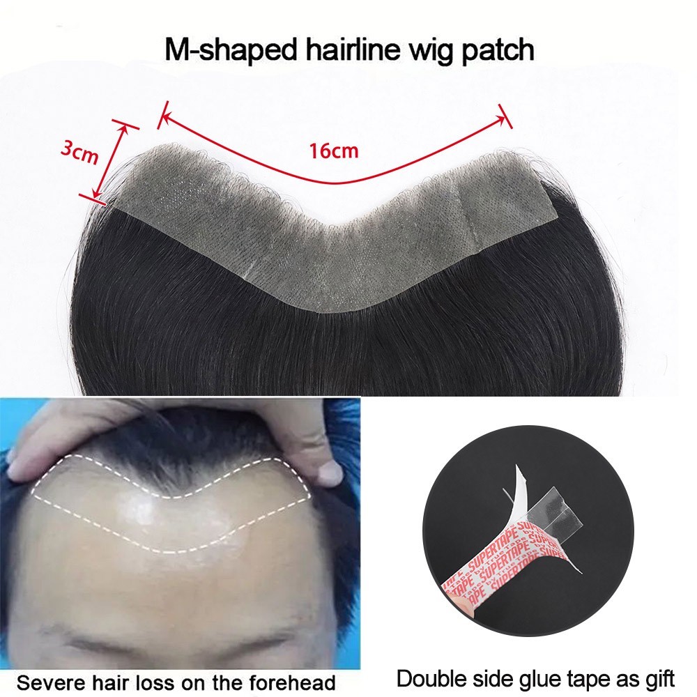 Mens Toupee Human Hair Forehead Hairline Skin PU Hairpiece Replacement System