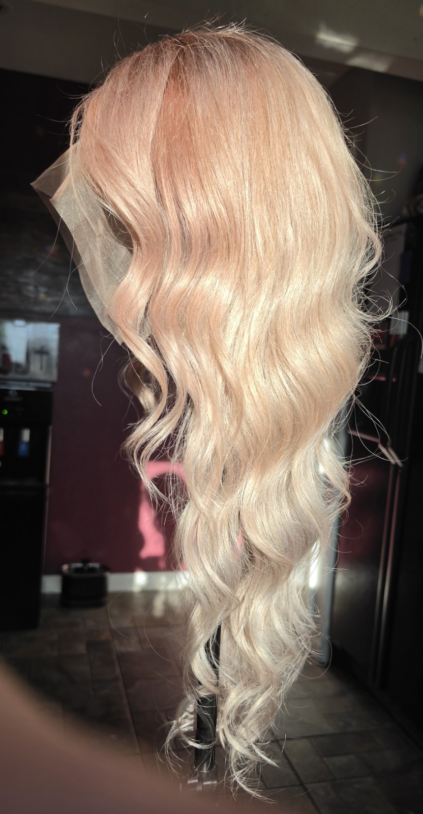 30″ Custom-colored 100% Human Hair Lace Front Wig – Pink Champagne