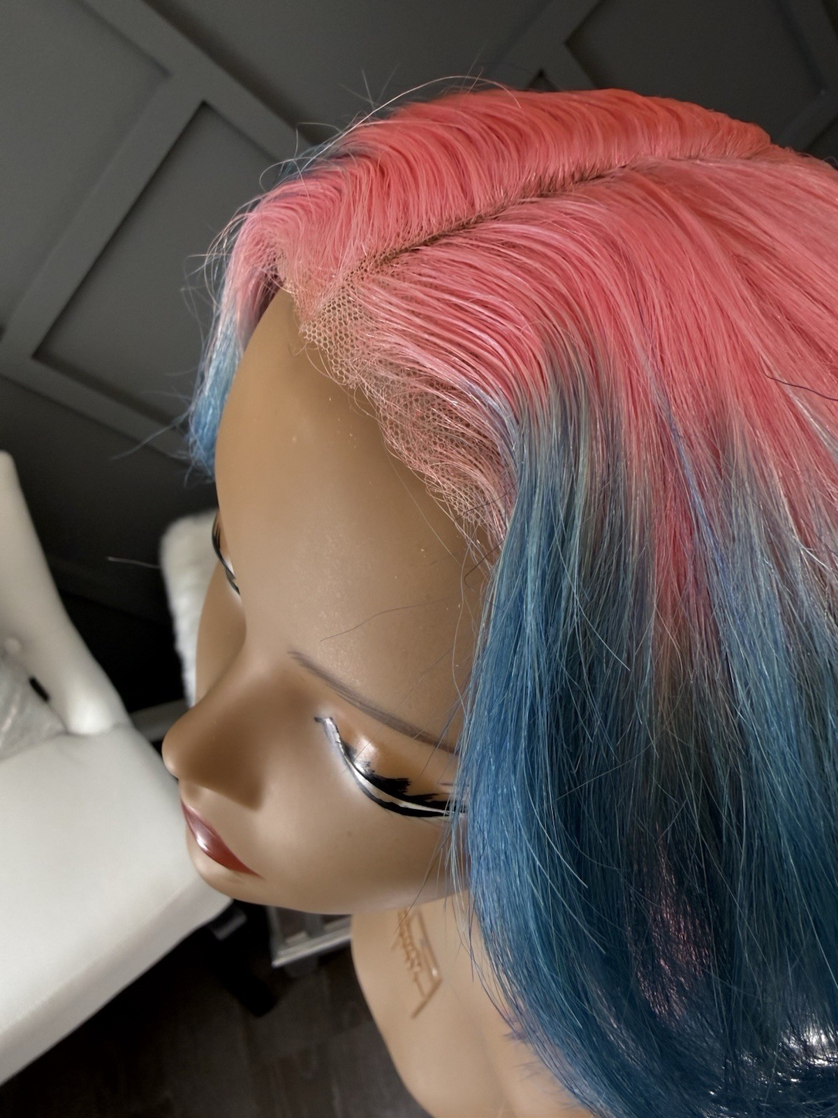Custom Color Lace Front Wig Human Hair | Bob Cut Wig | Pink & Blue | Baby Shower
