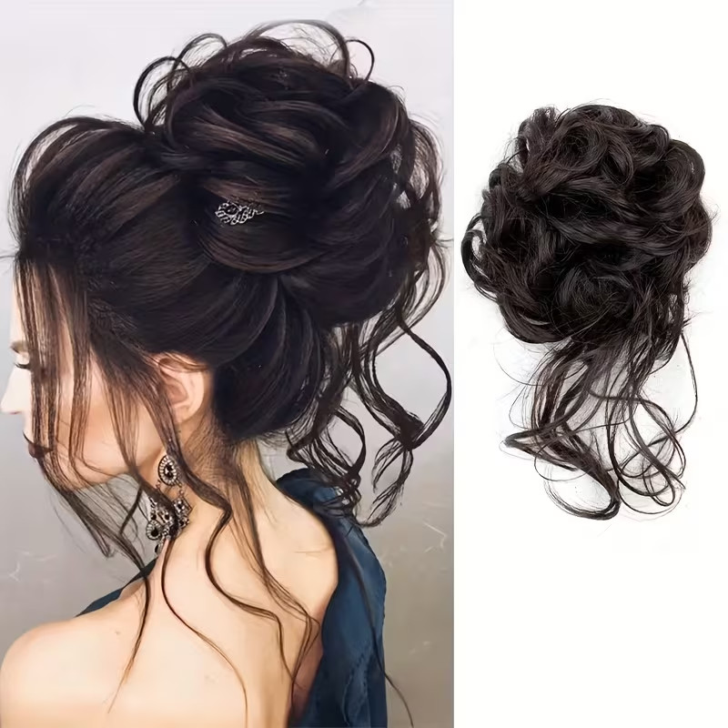 Natural Curly Messy Bun Hair Piece Scrunchie Updo Hair Extensions Real as Human