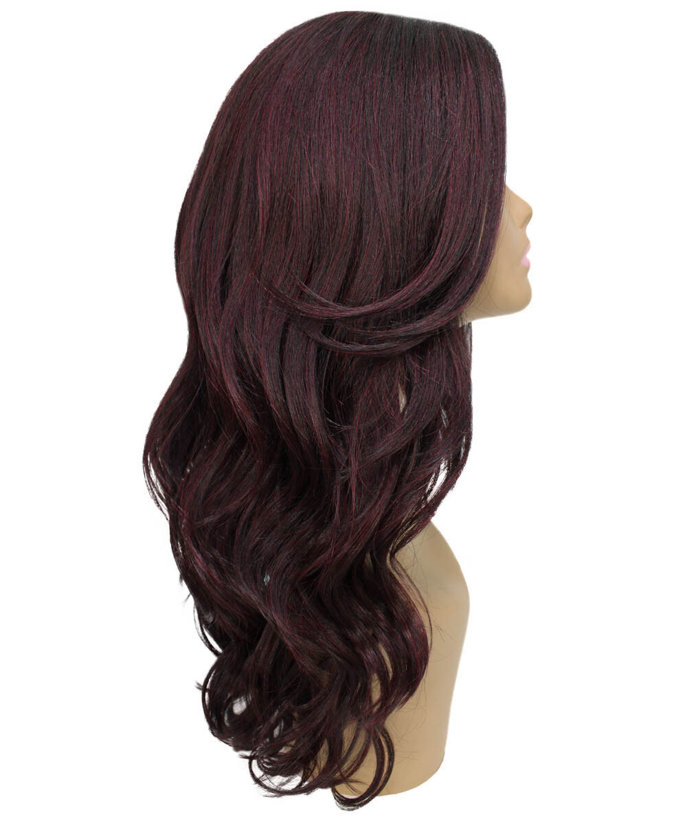 LUXLUXE Cleo Wavy 21 in 4X4 Hand Tied Lace Front Wig, Deep Red and Black Blend