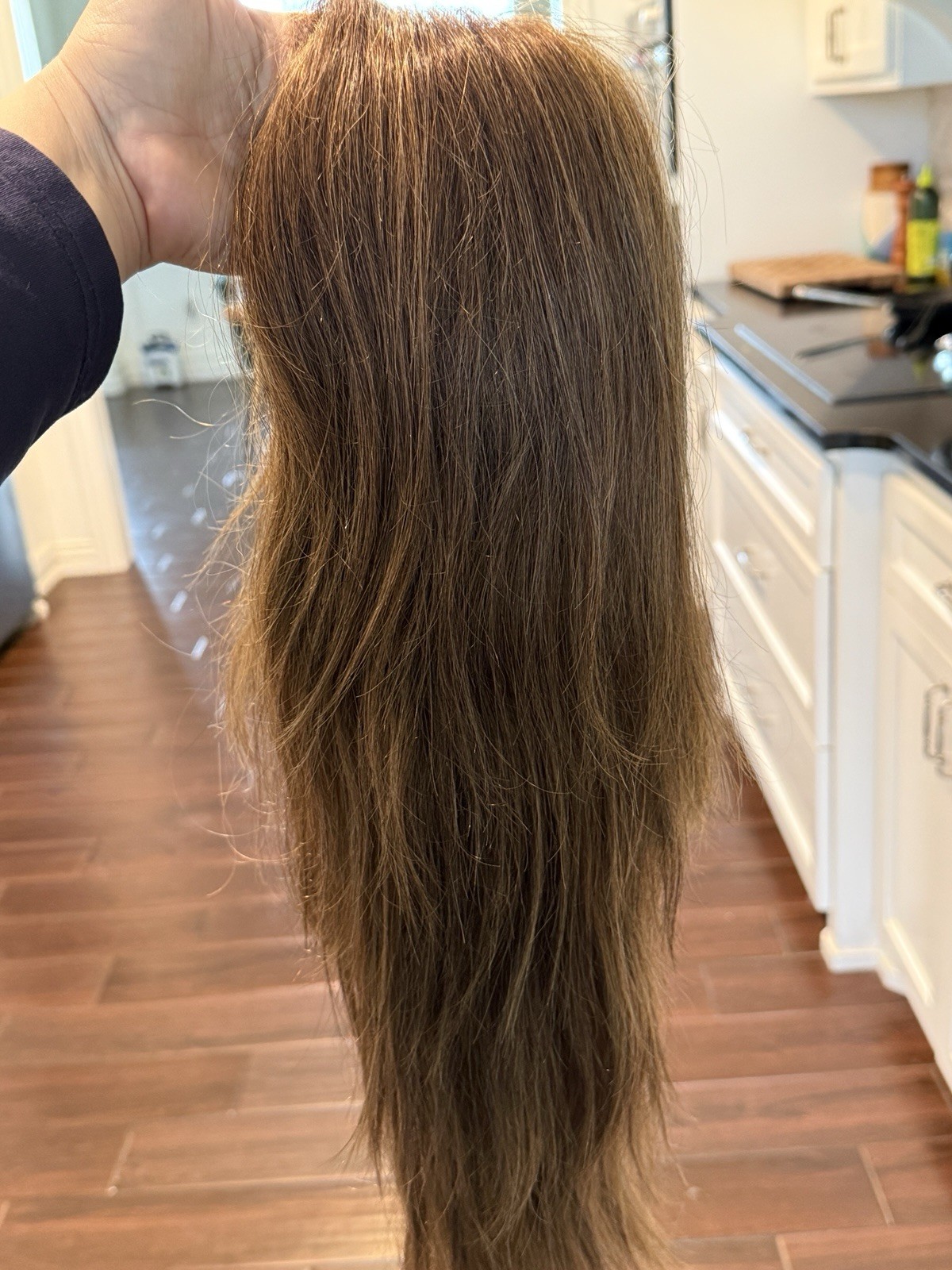 Human Hair Monofilament Wig, Auburn Brown, Layered, Long