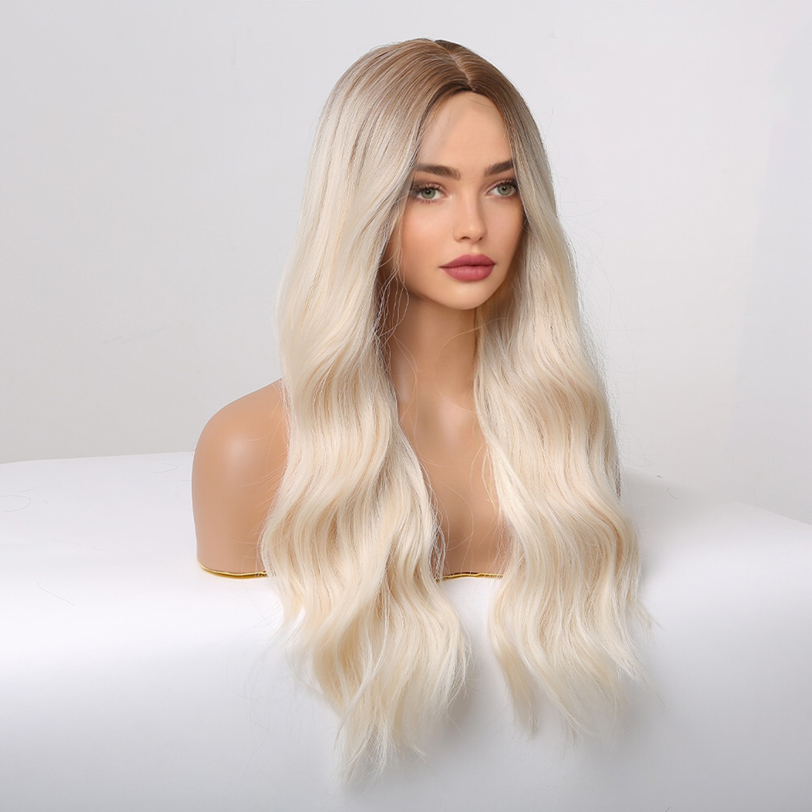 New Synthetic Wig Blonde Curly Wavy Wig Long Hairpiece
