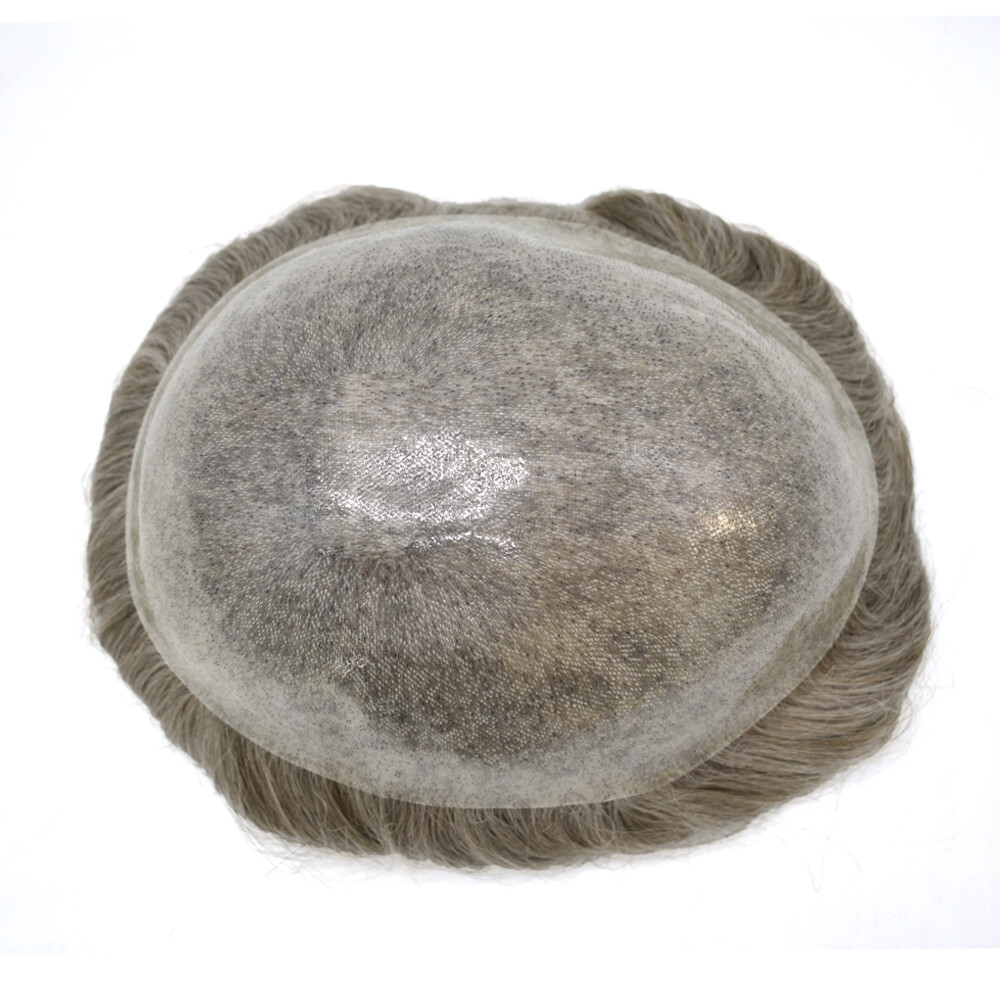 Mens Toupee Full Poly Hairpiece All Skin PU Human Hair Replacement System Wig US