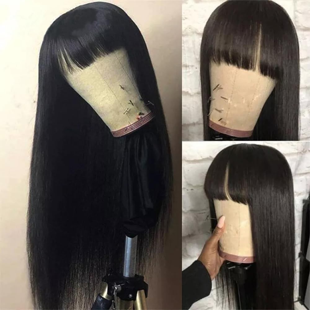 Straight Human Hair Wigs with Bangs None Lace Front Wigs Human Hair