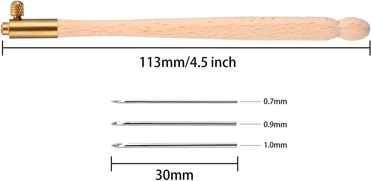 meekoo Tambour Hook with 3 Needles 70# 90# 100# Embroidery Kit brown