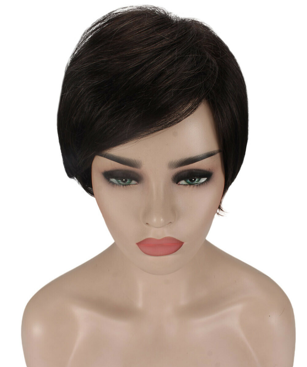 Ingrid – Srraight Kanekalon Synthetic Fiber Full Wig, 3.25 – 5.75 in, Off Black