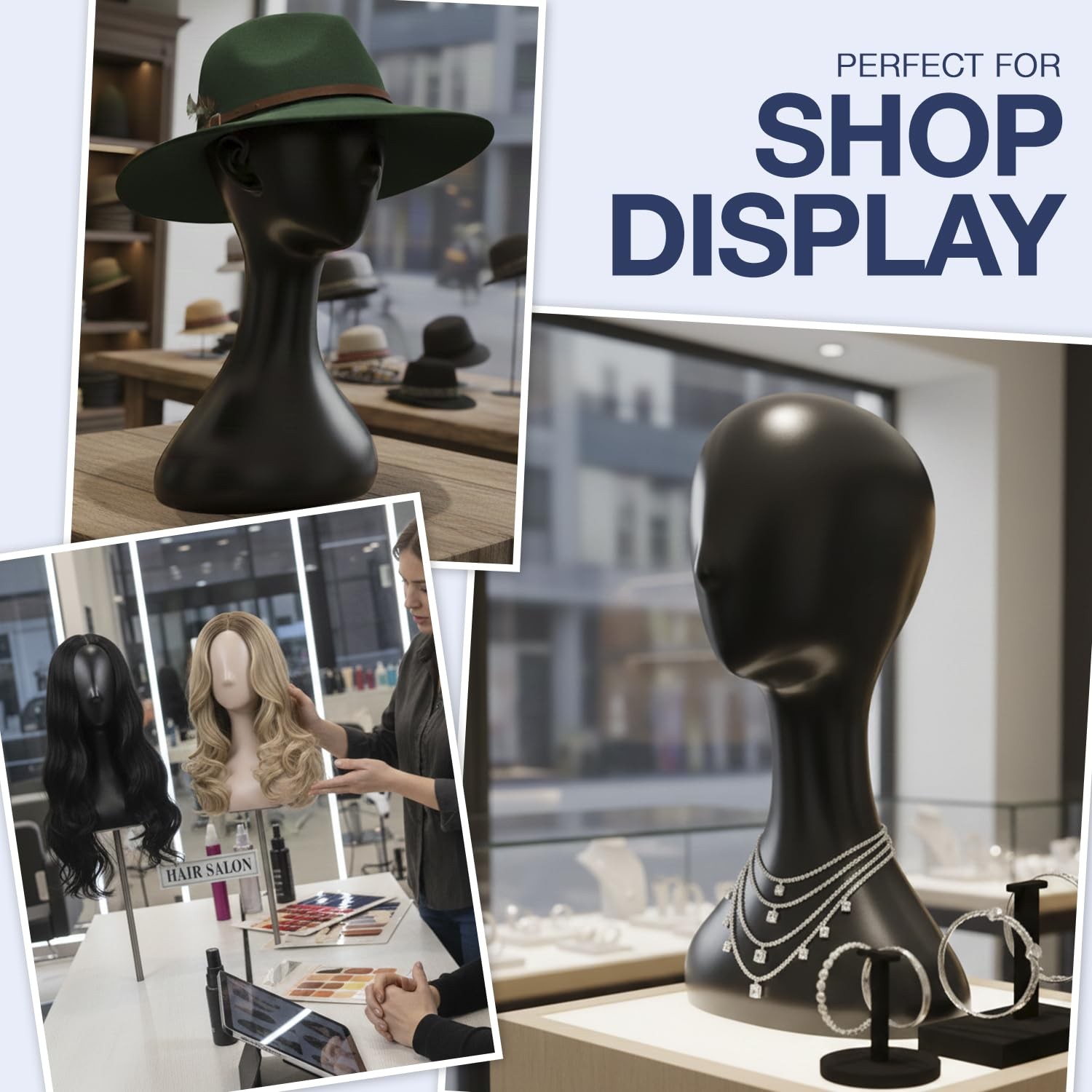 16 Inch Studio Limited Professional Plastic Mannequin Head 1 Pack, Black