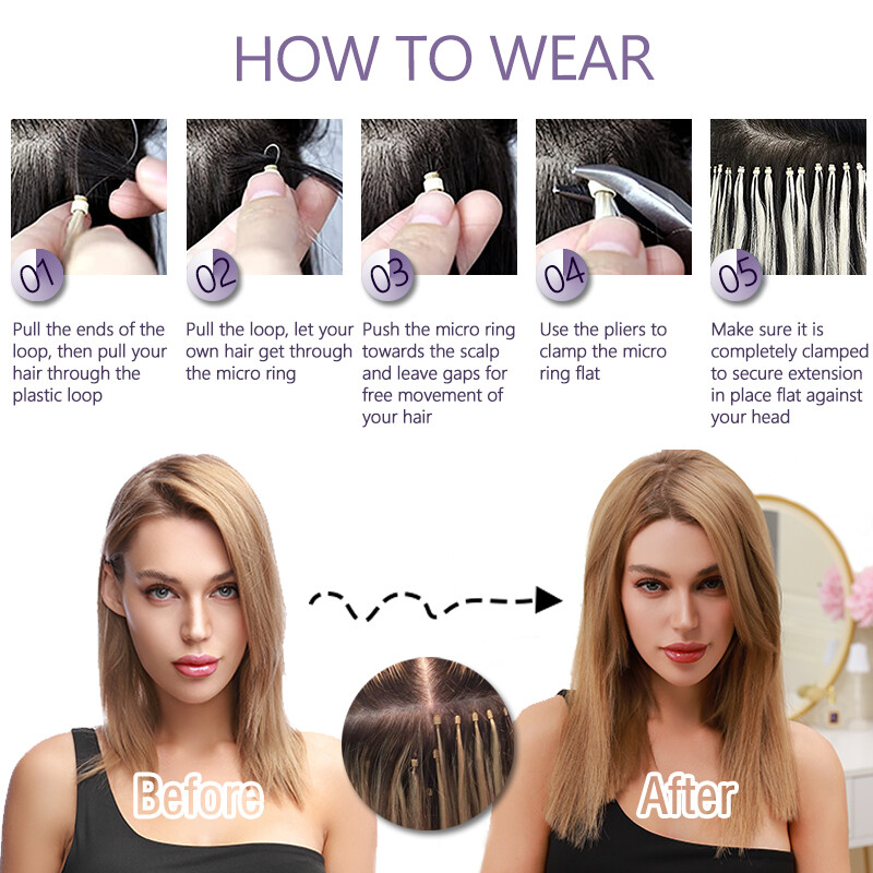 Micro Ring Russian Remy Human Hair Extensions Micro Loop Beads Real Hair 150G